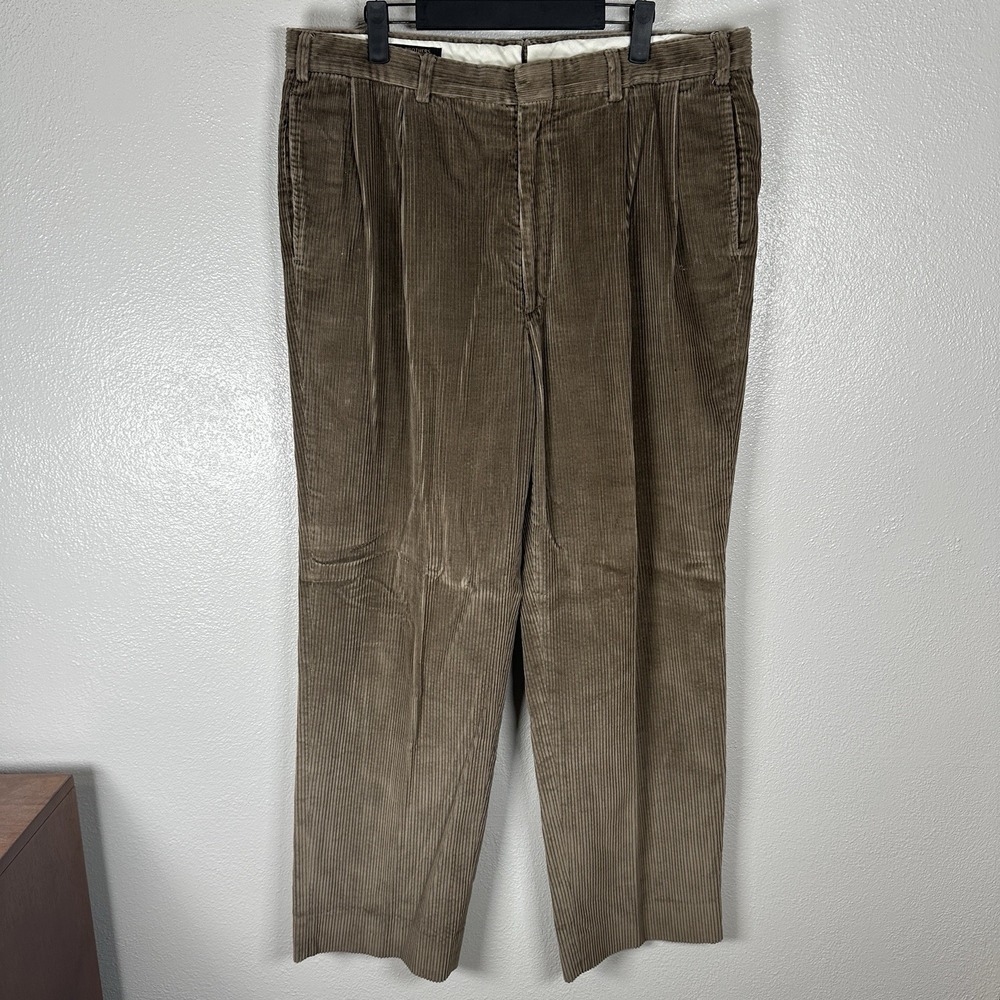 Brooks Brothers Vintage Brown Corduroy Pleated Pants USA‎ 100% Cotton Mens 37x30